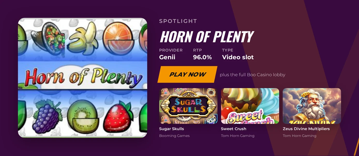 Horn of Plenty slot in the Boo Casino spotlight