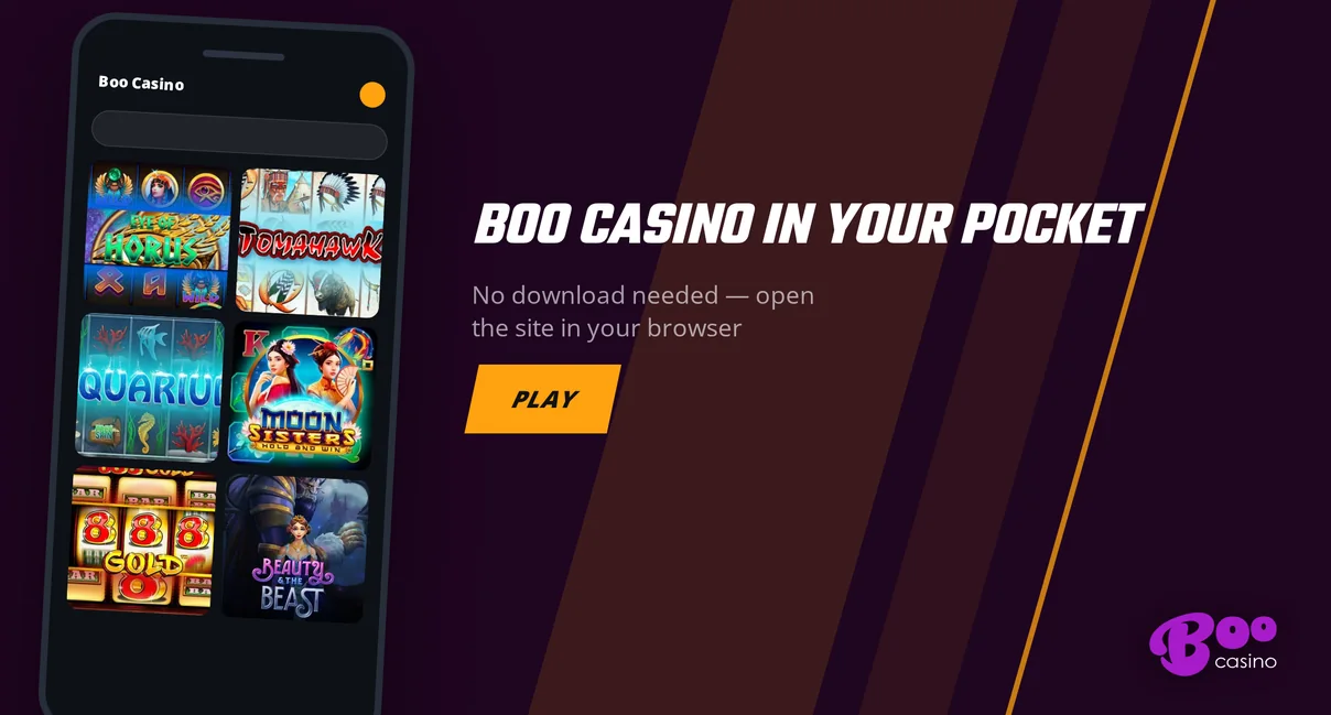 Boo Casino slot lobby on a phone in a mobile browser